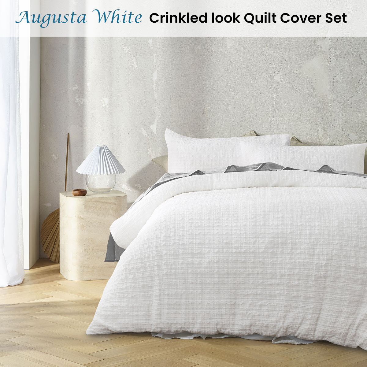 Accessorize Augusta White Ruched Quilt Cover Set Double