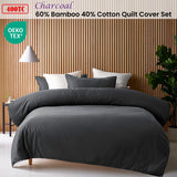 Accessorize Charcoal 400TC Charcoal Bamboo Cotton Double Stitched Quilt Cover Set Single - Front View