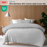 Accessorize Grey 400TC Grey Bamboo Cotton Double Stitched Quilt Cover Set Super King - Front View