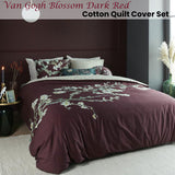 Bedding House Van Gogh Blossom Dark Red Cotton Quilt Cover Set Queen - Front View