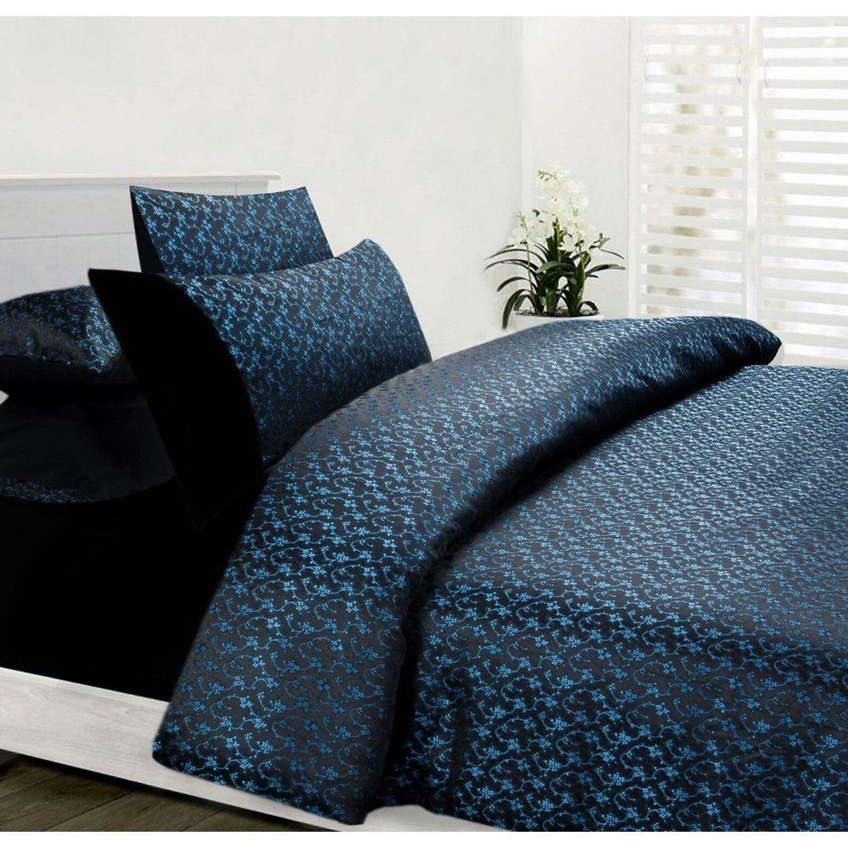 Regal Floral Jacquard Blue Quilt Cover Set for Double Beds