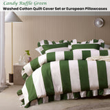 Vintage Design Homewares Candy Ruffle Green Striped Washed Cotton Quilt Cover Set King - Front View
