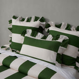 Vintage Design Homewares Candy Ruffle Green Striped Washed Cotton Quilt Cover Set Super King - Side View