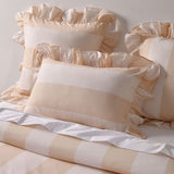Vintage Design Homewares Candy Ruffle Natural Striped Washed Cotton Quilt Cover SetSuper King - Side View