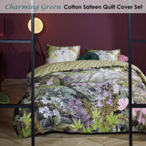 Bedding House Charming Green Cotton Sateen Quilt Cover Set King - Front View