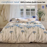 Bedding House Cornflower Sand 100% Cotton Percale Quilt Cover Set King - Front View