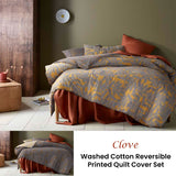 Accessorize Clove Washed Cotton Printed Reversible Quilt Cover Set Queen - Front View