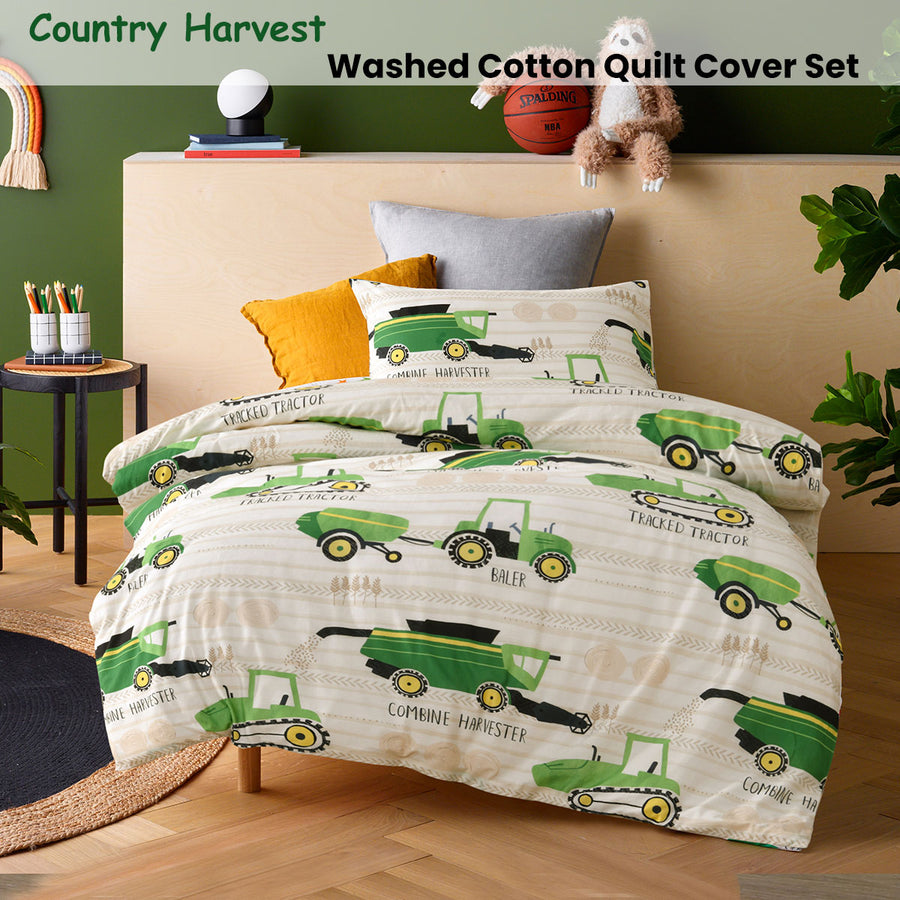 Happy Kids Country Harvest Washed Quilt Cover Set Single