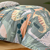 Happy Kids Dino Mania Green Cotton Quilt Cover Set Double - Side View