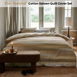 Bedding House Elie Natural Cotton Sateen Quilt Cover Set King - Front View