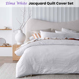 Accessorize Elma White Jacquard Quilt Cover Set Queen - Front View