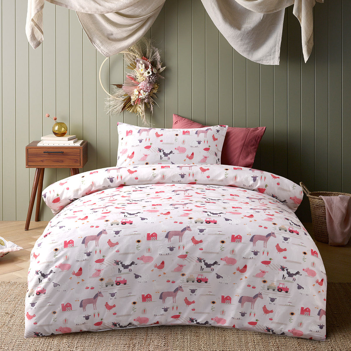 Happy Kids Farmyard Friends Washed Quilt Cover Set Single