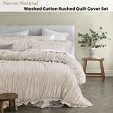 Vintage Design Homewares Haven Natural Washed Cotton Ruched Quilt Cover Set Double - Front View