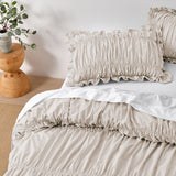 Vintage Design Homewares Haven Natural Washed Cotton Ruched Quilt Cover Set Single - Side View