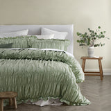 Vintage Design Homewares Haven Sage Washed Cotton Ruched Quilt Cover Set Double