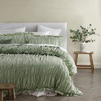 Vintage Design Homewares Haven Sage Washed Cotton Ruched Quilt Cover Set Single