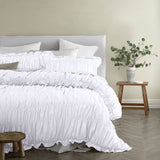 Vintage Design Homewares Haven White Washed Cotton Ruched Quilt Cover Set Queen