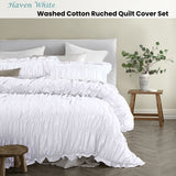 Vintage Design Homewares Haven White Washed Cotton Ruched Quilt Cover Set Single - Front View