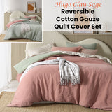 Vintage Design Homewares Hugo Reversible Clay Sage Cotton Gauze Quilt Cover Set King - Front View