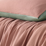 Vintage Design Homewares Hugo Reversible Clay Sage Cotton Gauze Quilt Cover Set King - Side View