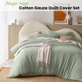 Vintage Design Homewares Hugo Sage Cotton Gauze Quilt Cover Set Queen - Front View