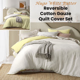 Vintage Design Homewares Hugo Reversible White Butter Cotton Gauze Quilt Cover Set Super King - Front View