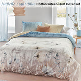 Bedding House Isabelle Light Blue Cotton Sateen Quilt Cover Set Queen - Front View