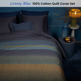 Bedding House Lenny Blue Cotton Quilt Cover Set Queen - Front View