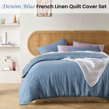 Vintage Design Homewares Denim Blue French Linen Quilt Cover Set King - Front View