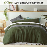 100% Linen Olive Quilt Cover Set Double - Front View