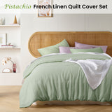 Vintage Design Homewares Pistachio French Linen Quilt Cover Set King - Front View