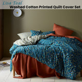 Accessorize Lisa Teal Washed Cotton Printed Quilt Cover Set Queen - Front View