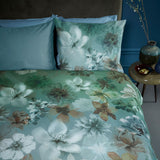 Bedding House Lou Blue Green Cotton Floral Quilt Cover Set King - Top-Down View