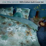Bedding House Lou Blue Green Cotton Floral Quilt Cover Set Queen - Front View
