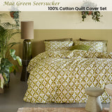 Bedding House Mae Green Seersucker Cotton Quilt Cover Set King - Front View