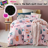 Happy Kids Miaow Glow in the Dark Quilt Cover Set Single - Front View