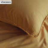 VTWonen Natural Stone Fraying Yellow Quilt Cover Set Queen - Front View