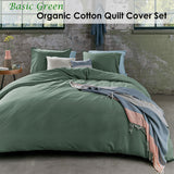Bedding House Organic Cotton Basic Green Quilt Cover Set King - Front View