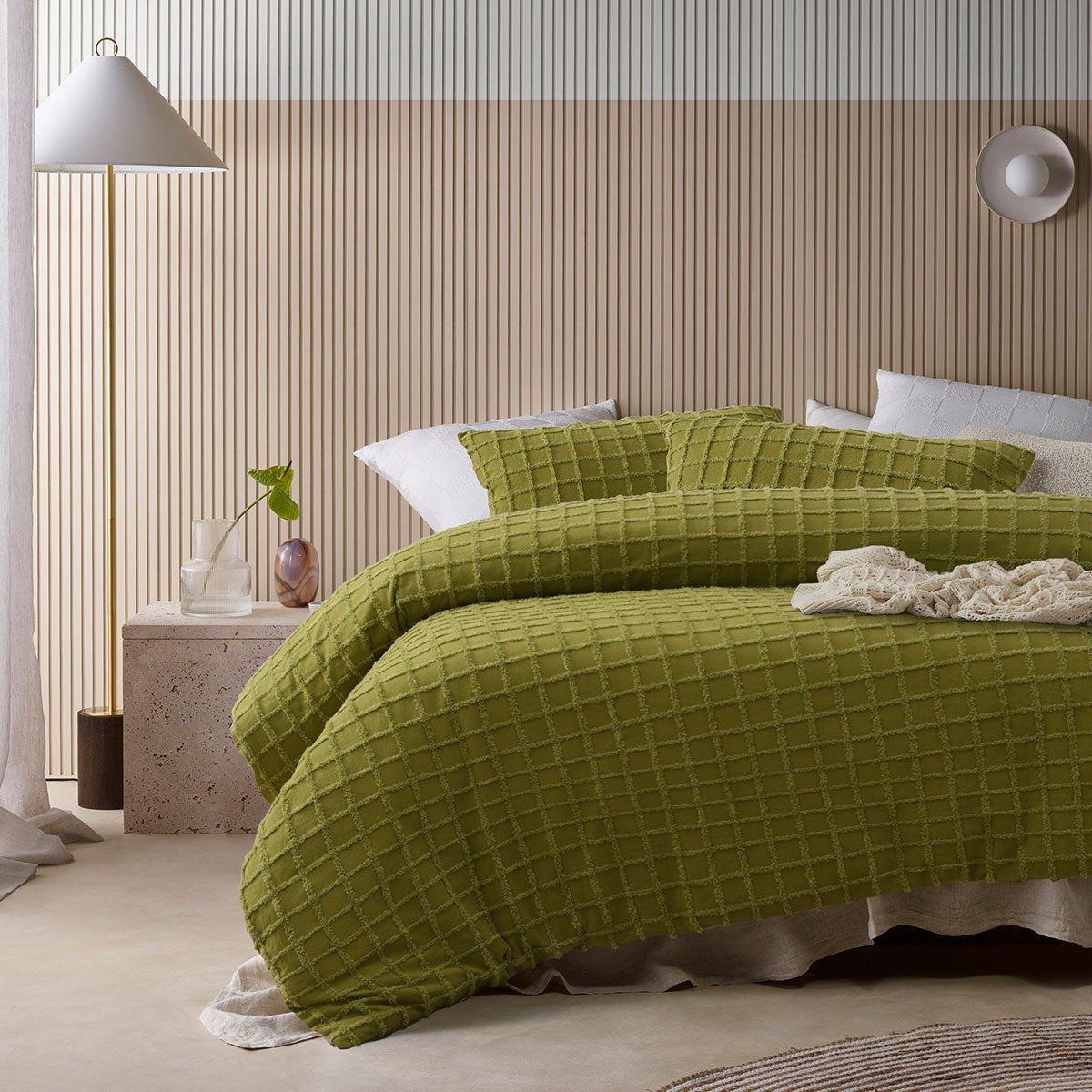 Vintage Design Homewares Parquet Cacti Green Polyester Cotton Quilt Cover Set Single