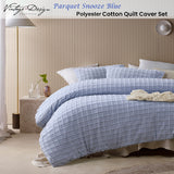 Vintage Design Homewares Parquet Snooze Blue Polyester Cotton Quilt Cover Set Double - Front View