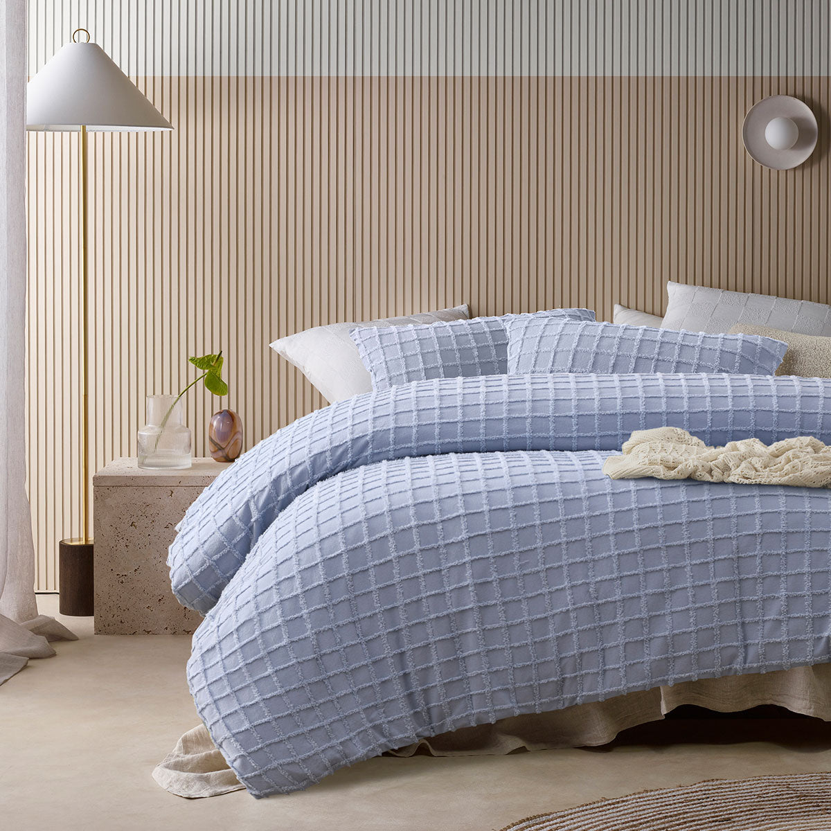 Vintage Design Homewares Parquet Snooze Blue Polyester Cotton Quilt Cover Set King