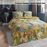 Bedding House Van Gogh Partout des Fleurs Gold Cotton Sateen Quilt Cover Set Queen - Front View