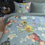 Bedding House Van Gogh Partout des Fleurs Green Cotton Sateen Quilt Cover Set King - Top-Down View