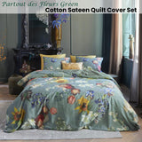 Bedding House Van Gogh Partout des Fleurs Green Cotton Sateen Quilt Cover Set Queen - Front View