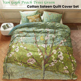 Bedding House Van Gogh Peach Trees Green Cotton Sateen Quilt Cover Set King - Front View