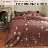 Bedding House Van Gogh Plum Blossoms Red Cotton Sateen Quilt Cover Set King - Front View