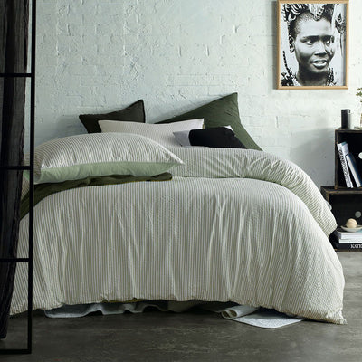 Accessorize Sanford Green Striped Pattern Quilt Cover Set King