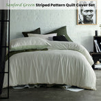 Accessorize Sanford Green Striped Pattern Quilt Cover Set Queen