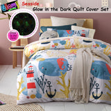 Happy Kids Seaside Glow in the Dark Quilt Cover Set Single - Front View