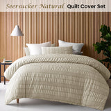 Accessorize Seersucker Natural Polyester Quilt Cover Set Queen - Front View